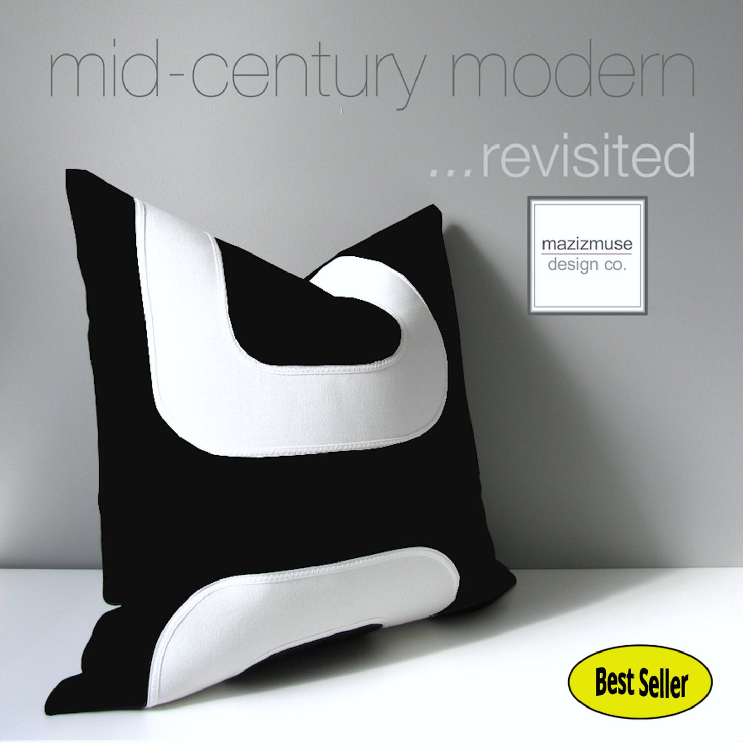 Black & White Sunbrella Outdoor Pillow Cover, Mid Century Modern Cushion