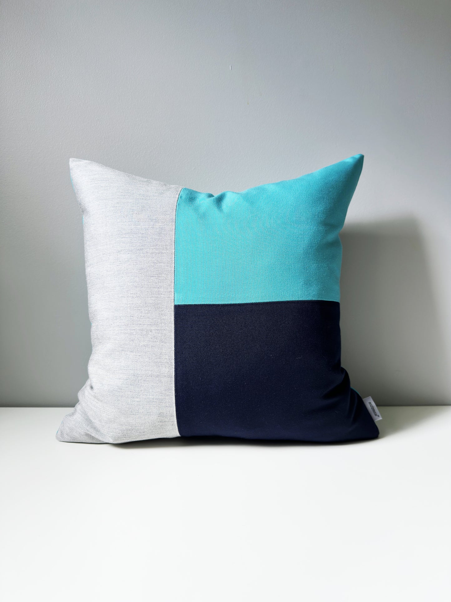 Turquoise, Navy & Granite Gray Sunbrella® Outdoor Pillow Cover in Modern Color-Block