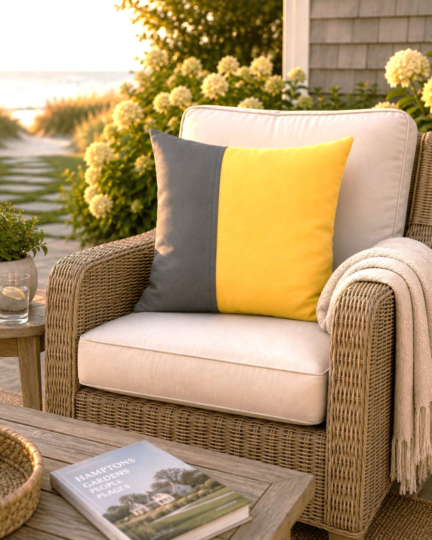 Buttercup Yellow & Grey Sunbrella® Outdoor Pillow Cover, Classic Cushions