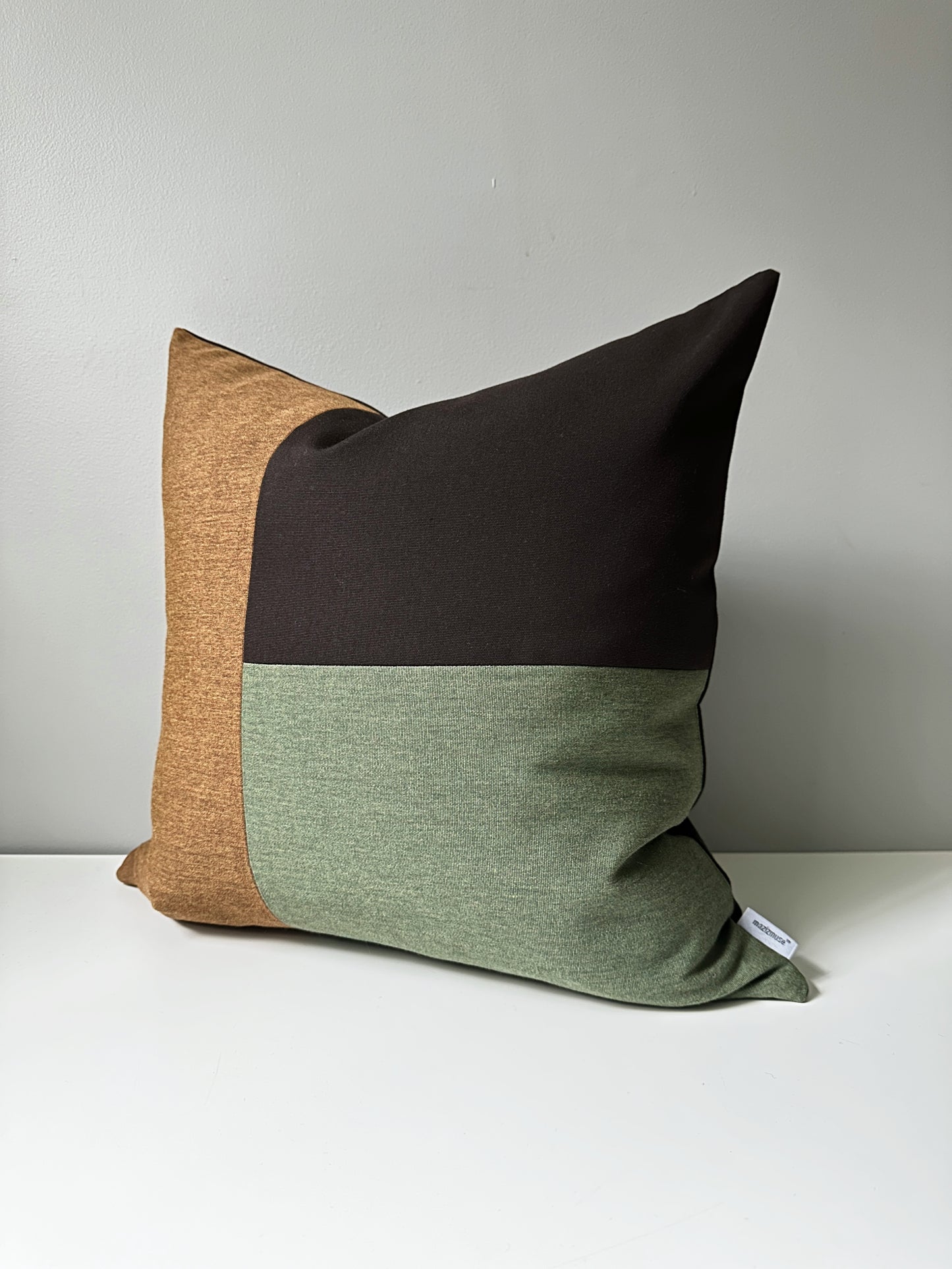 Fern Green & Brown Sunbrella® Outdoor Pillow Cover in Modern Color-Block