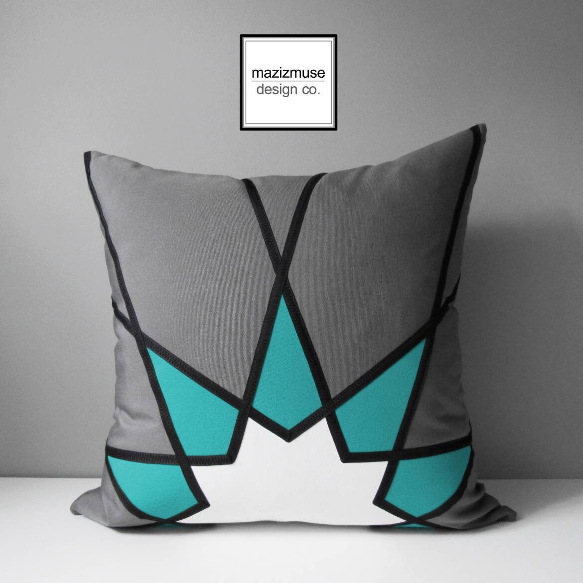 Modern Grey & True Blue Sunbrella Outdoor Pillow Cover, Geometric Cushions