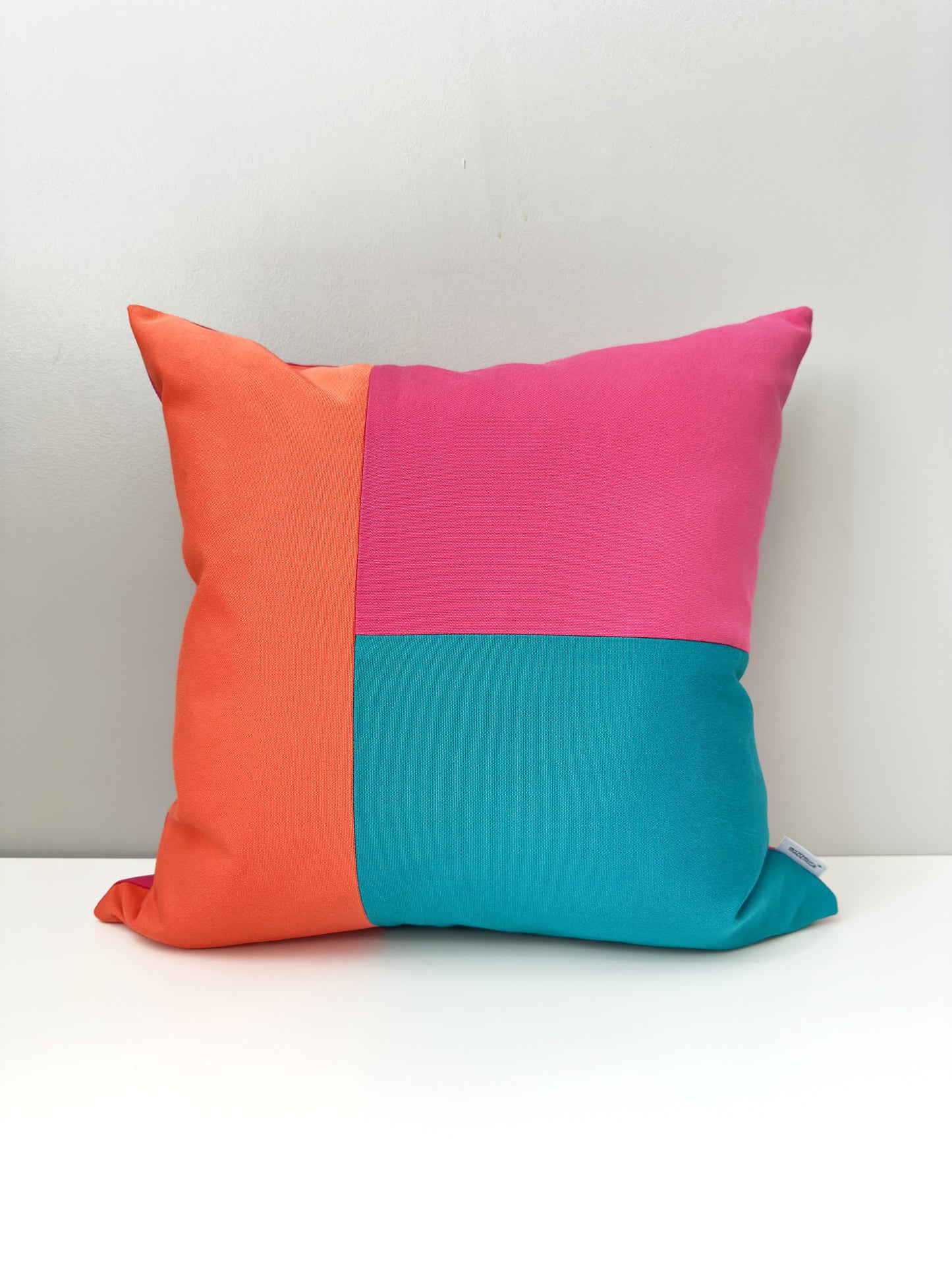 Hot Pink & Melon Orange Sunbrella® Outdoor Pillow Cover in Modern Color-Block