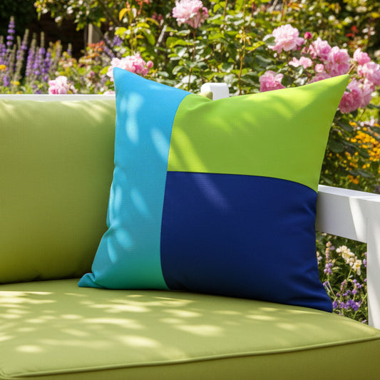 Lime Green & Blue Sunbrella® Outdoor Pillow Cover in Modern Color-Block