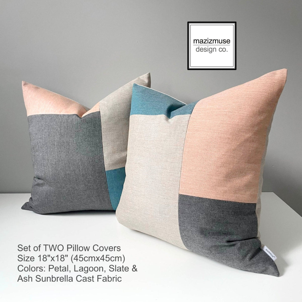 TWO Seaglass Sunbrella® Outdoor Pillow Covers, Green & Beige Cushions