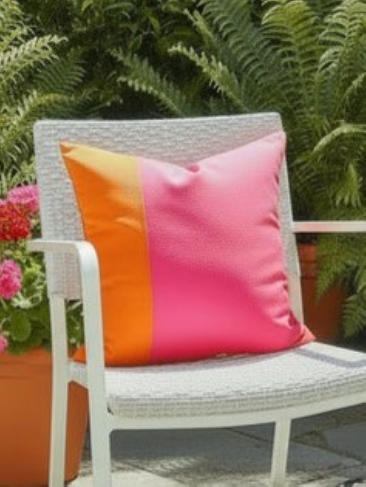Modern Hot Pink & Orange Sunbrella® Outdoor Pillow Cover, Color Block Cushions