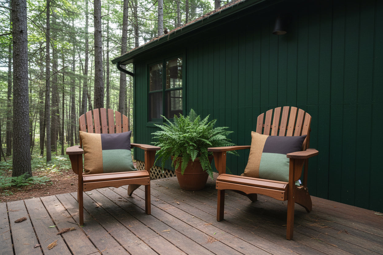 Fern Green & Brown Sunbrella® Outdoor Pillow Cover in Modern Color-Block