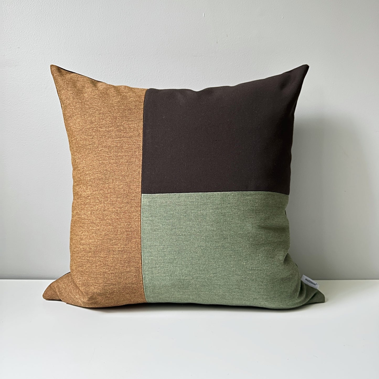 Fern Green & Brown Sunbrella® Outdoor Pillow Cover in Modern Color-Block