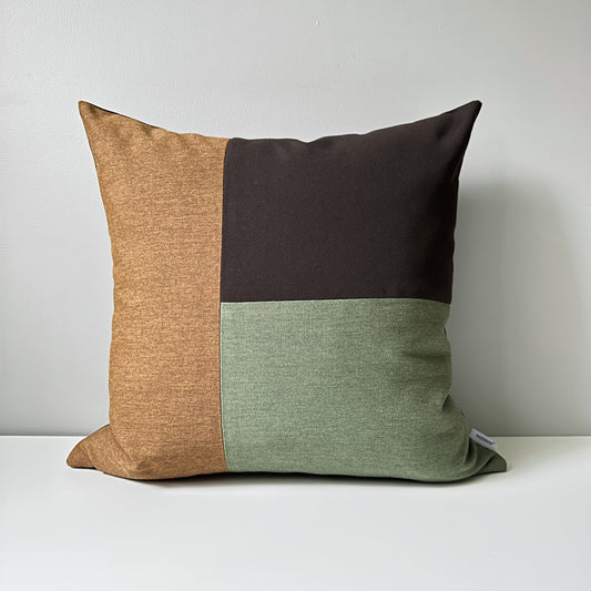 Fern Green & Brown Sunbrella® Outdoor Pillow Cover in Modern Color-Block
