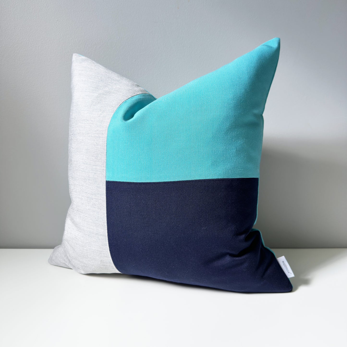 Turquoise, Navy & Granite Gray Sunbrella® Outdoor Pillow Cover in Modern Color-Block