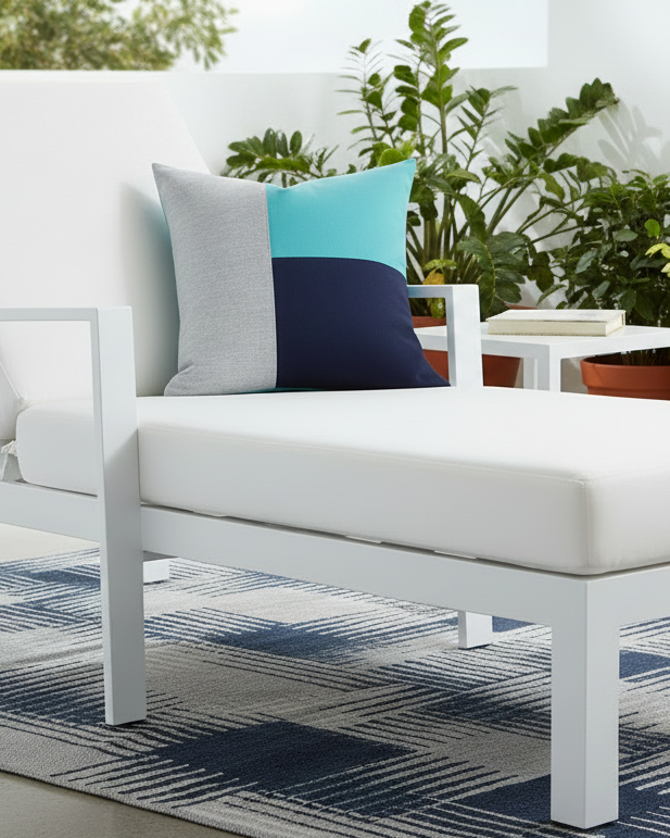 Turquoise, Navy & Granite Gray Sunbrella® Outdoor Pillow Cover in Modern Color-Block