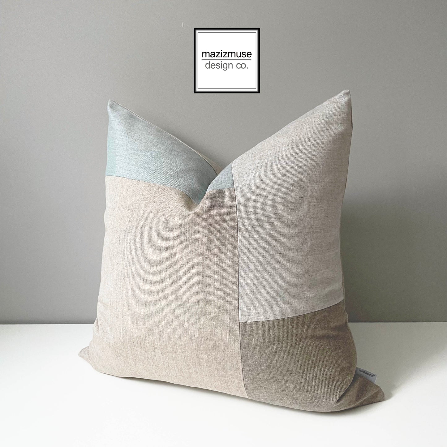 TWO Seaglass Sunbrella® Outdoor Pillow Covers, Green & Beige Cushions