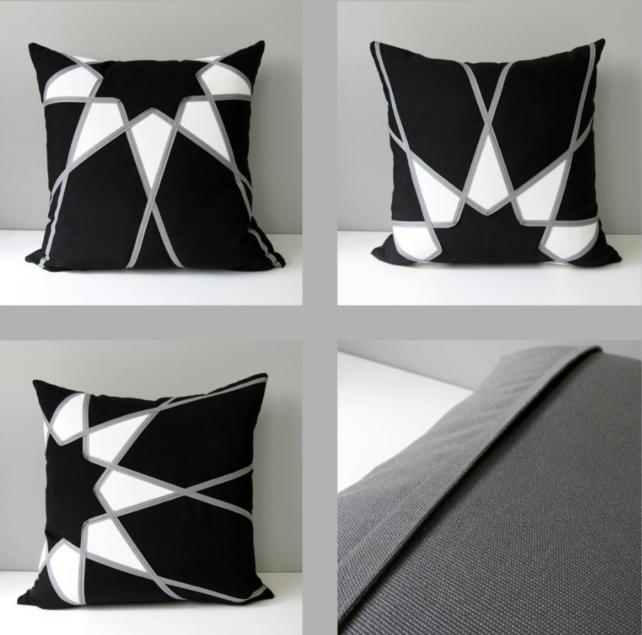 Black, White & Yellow Sunbrella® Cushion Cover in Mandala Design