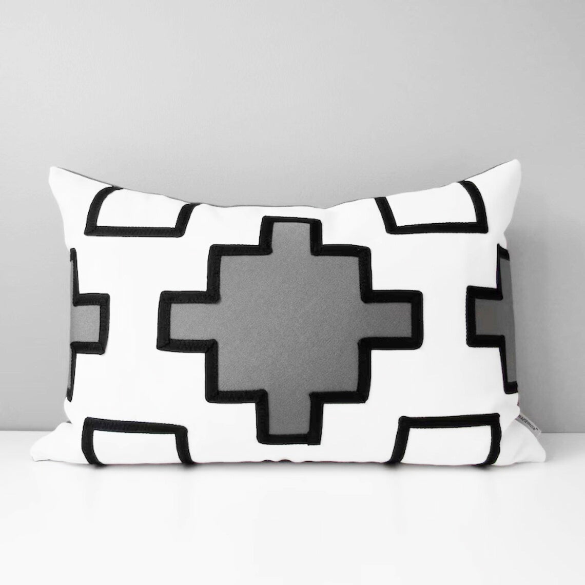 Black & White Outdoor Sunbrella® Pillow Cover with Grey Accent, Geometric Cushions