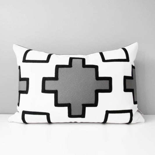 Black & White Outdoor Sunbrella® Pillow Cover with Grey Accent, Geometric Cushions