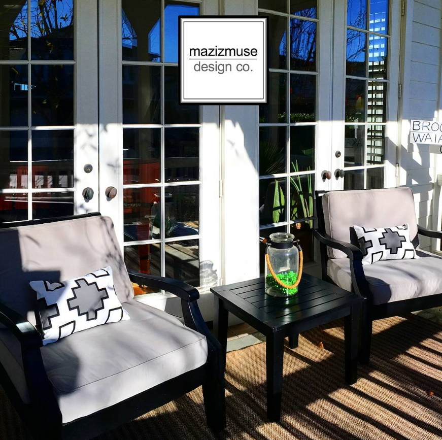 Black & White Outdoor Sunbrella® Pillow Cover with Grey Accent, Geometric Cushions