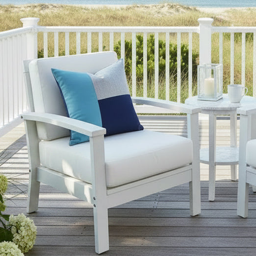 Mineral, Navy Blue & Gray Sunbrella® Outdoor Pillow Cover in Modern Color-Block