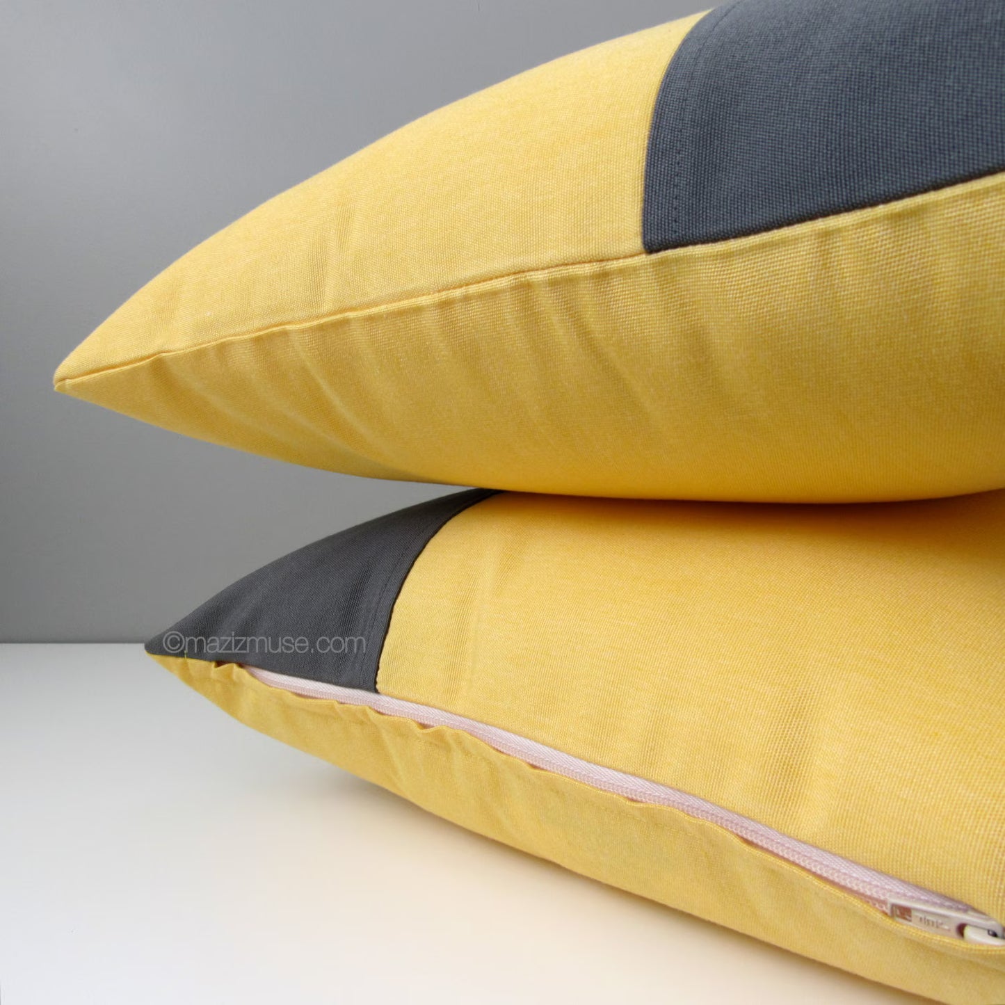 Buttercup Yellow & Grey Sunbrella® Outdoor Pillow Cover, Classic Cushions