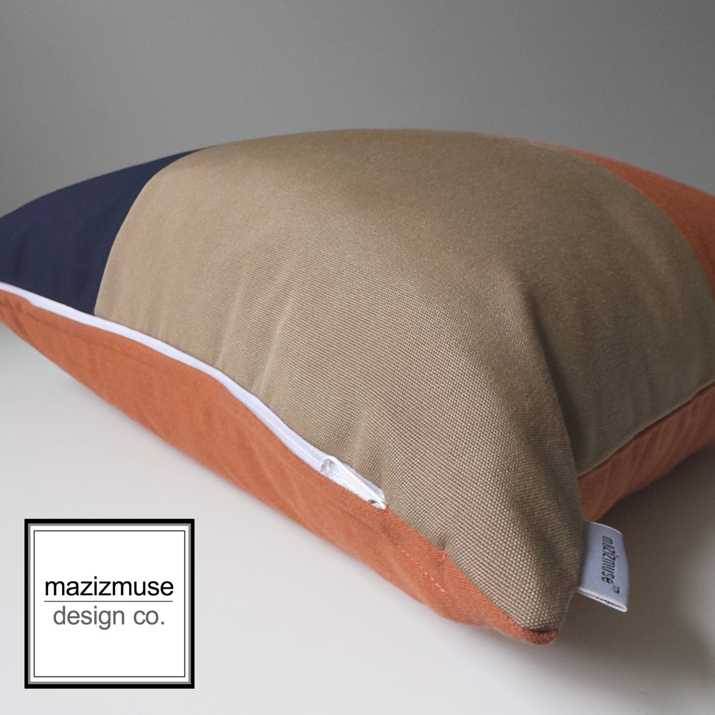 Masculine Sunbrella® Outdoor Pillow Cover in Navy Blue & Rust, Modern Color-Block