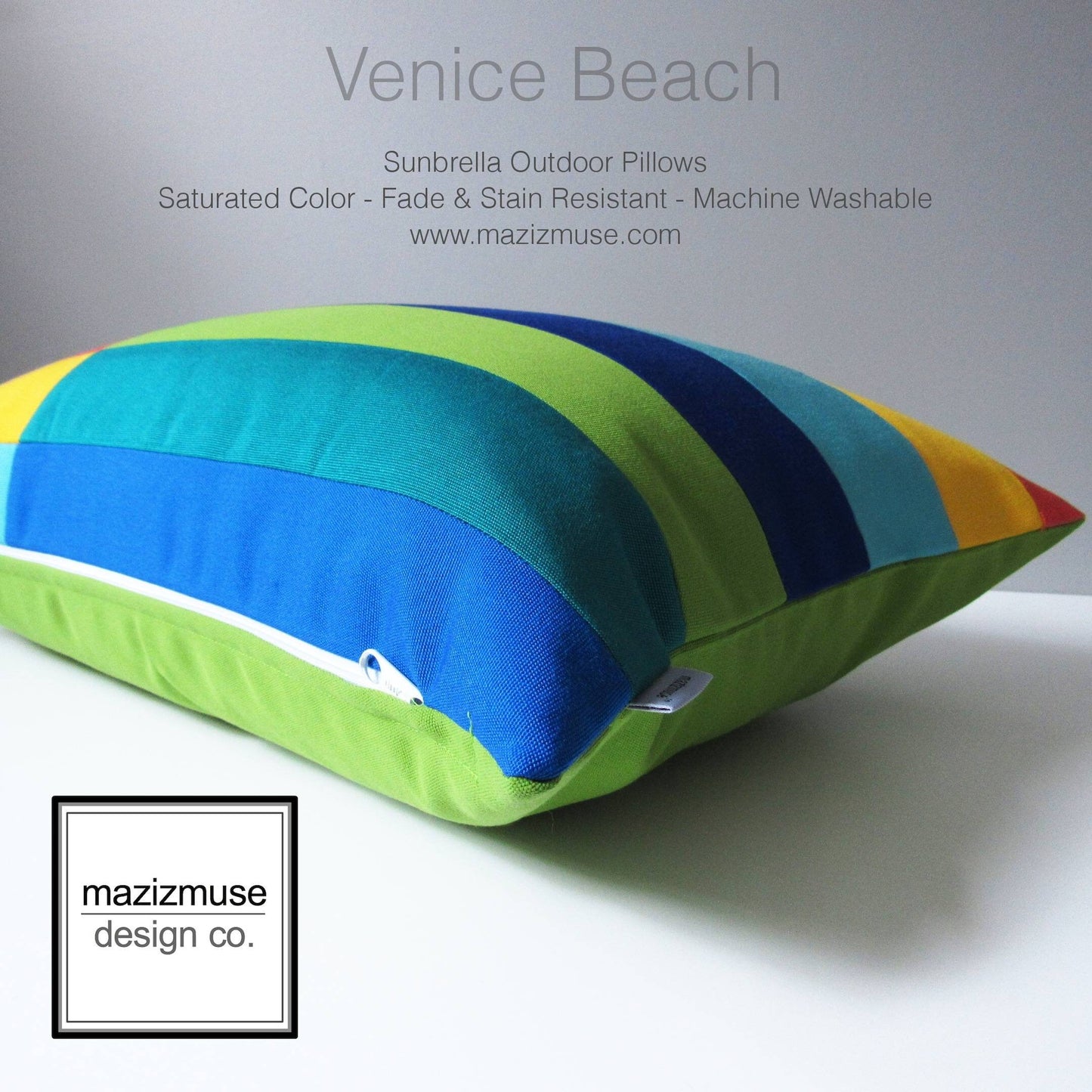 Modern Color Block Sunbrella Outdoor Pillow Cover, Venice Beach Colors