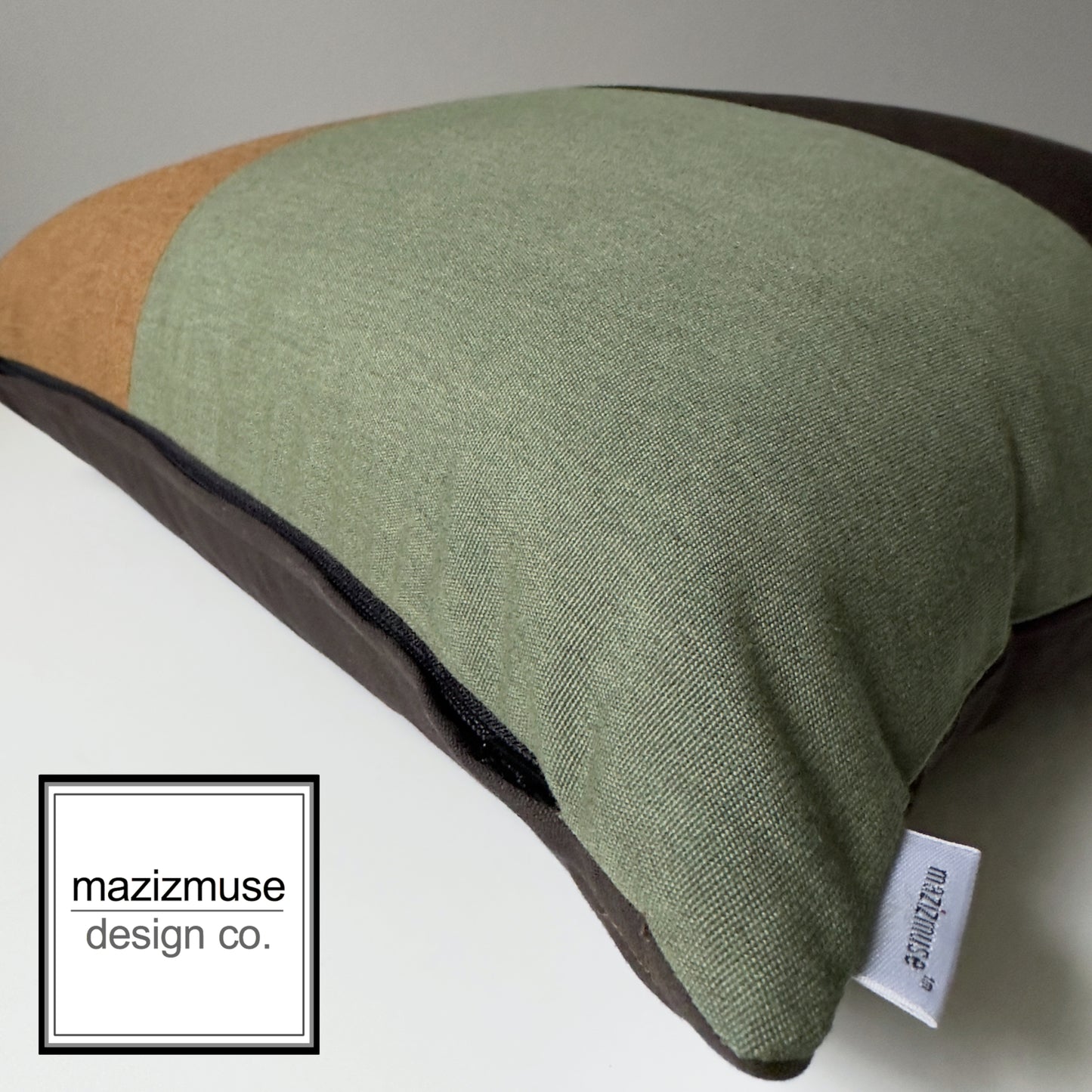 Fern Green & Brown Sunbrella® Outdoor Pillow Cover in Modern Color-Block