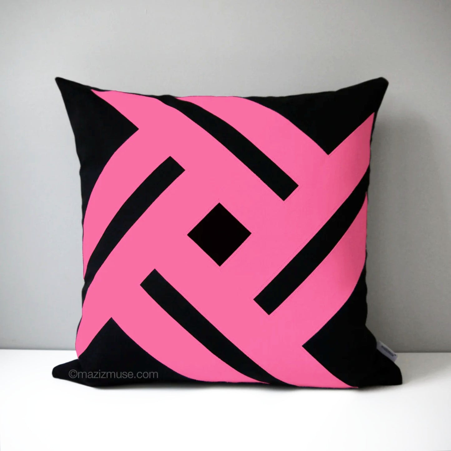 Black & Hot Pink Sunbrella® Outdoor Pillow Cover, Modern Geometric Cushion Cover
