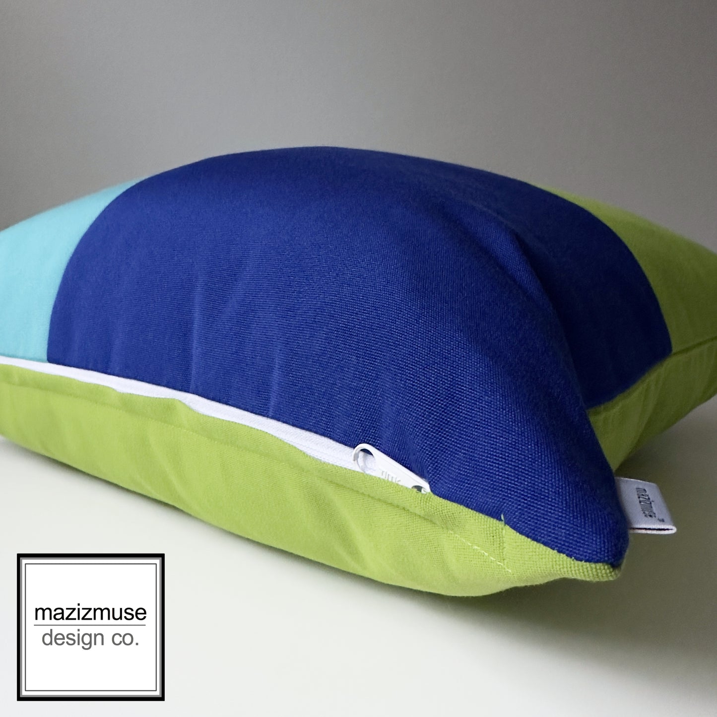 Lime Green & Blue Sunbrella® Outdoor Pillow Cover in Modern Color-Block