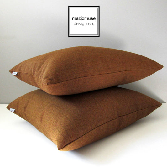 Modern Teak Sunbrella® Outdoor Pillow Cover, Cognac Brown Cushion Cover