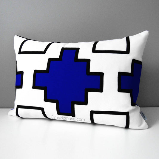 Decorative Black & True Blue Outdoor Sunbrella®  Pillow Cover, Geometric Cushion Cover