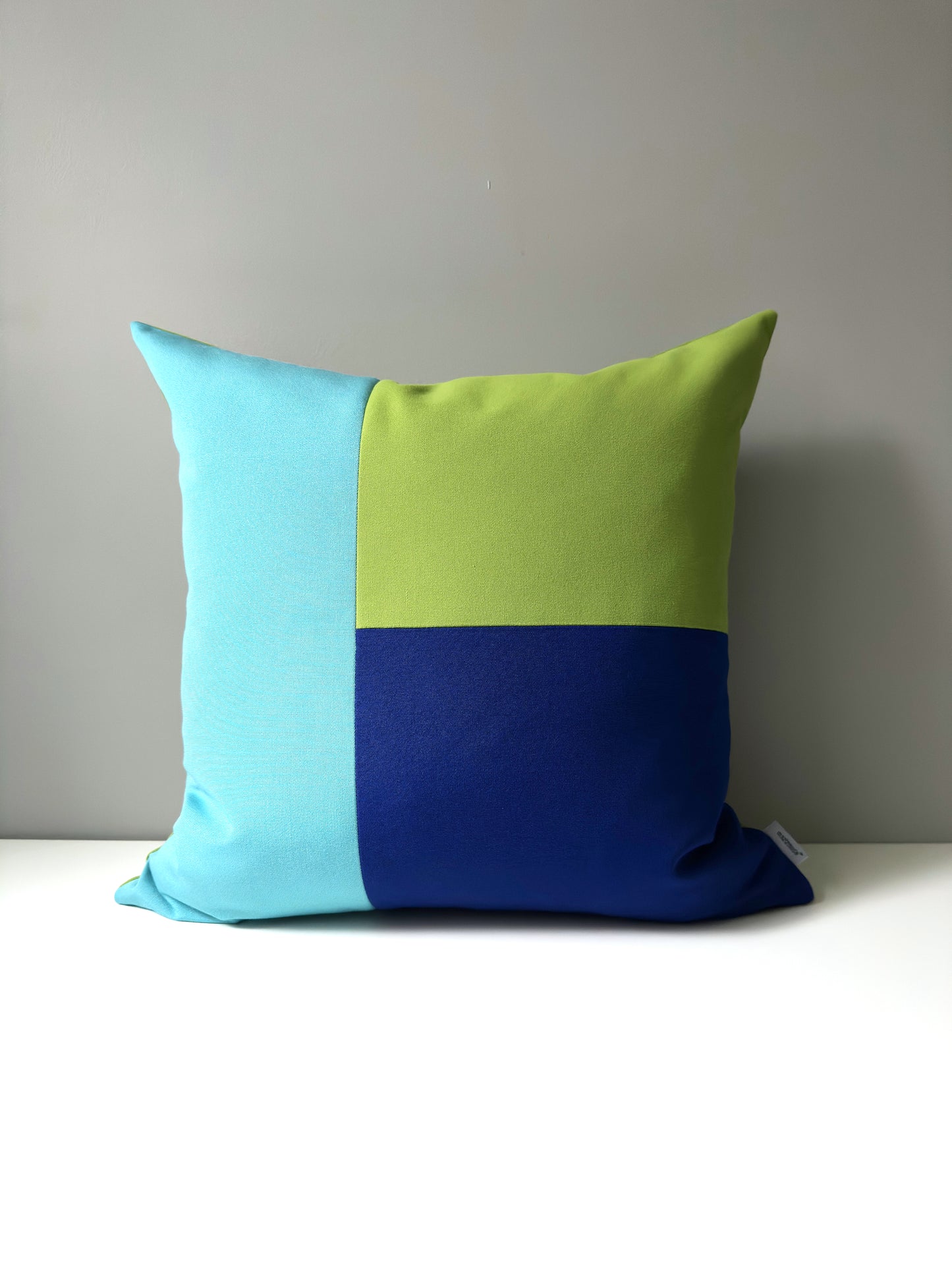 Lime Green & Blue Sunbrella® Outdoor Pillow Cover in Modern Color-Block