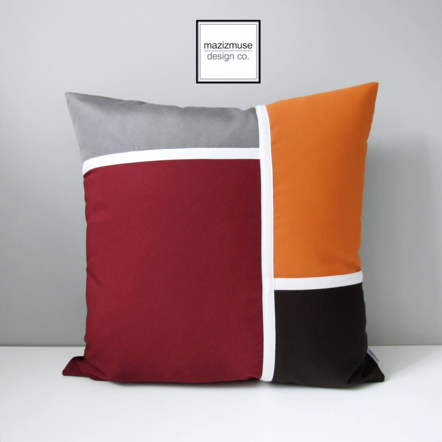 Mid Century Modern Sunbrella® Outdoor Pillow Cover, Burgundy & Orange Cushion