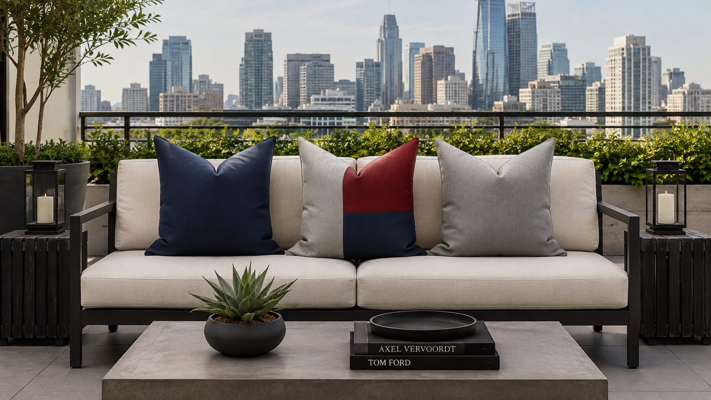 Modern Burgundy, Navy Blue Sunbrella® Outdoor Pillow Cover