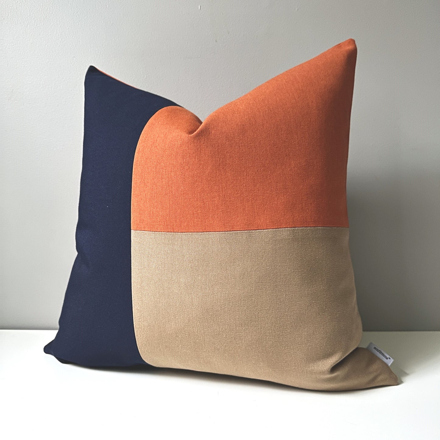 Masculine Sunbrella® Outdoor Pillow Cover in Navy Blue & Rust, Modern Color-Block