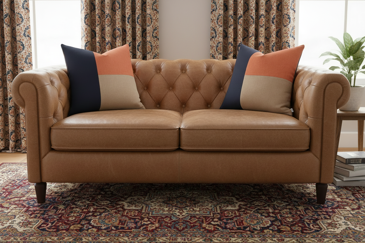 Masculine Sunbrella® Outdoor Pillow Cover in Navy Blue & Rust, Modern Color-Block