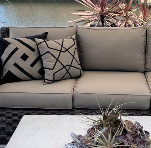Black & Taupe Outdoor Sunbrella® Pillow Cover, Geometric Cushion Cover