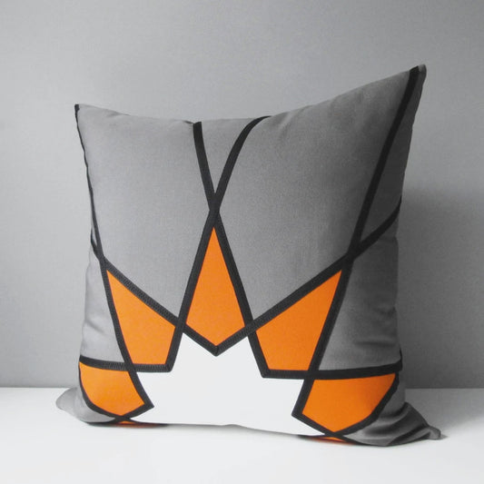 Geometric Grey & Orange Outdoor Sunbrella® Pillow Cover with Mandala