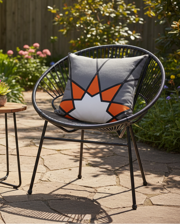 Geometric Grey & Orange Outdoor Sunbrella® Pillow Cover with Mandala