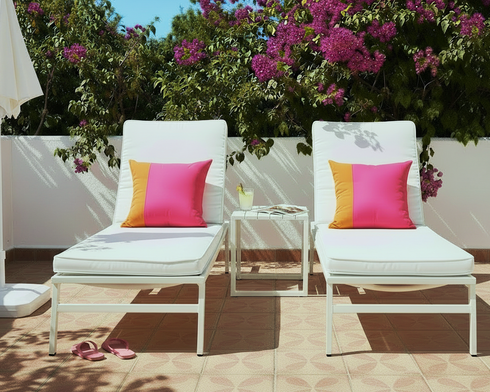 Modern Hot Pink & Orange Sunbrella® Outdoor Pillow Cover, Color Block Cushions