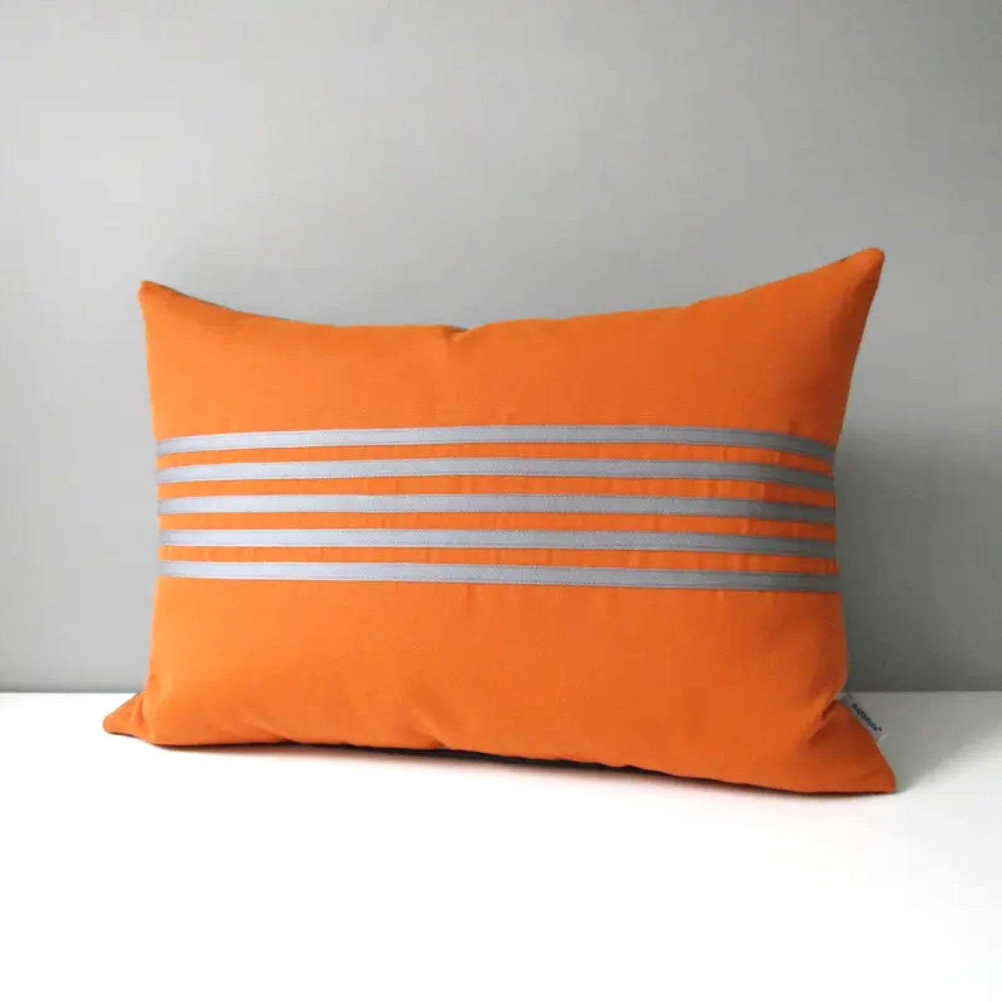 Tuscan Orange Sunbrella® Outdoor Pillow Cover with Grey Stripes, Striped Cushions