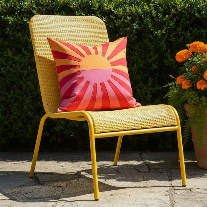 Hot Pink & Orange Sunbrella Outdoor Pillow Cover, Sunburst