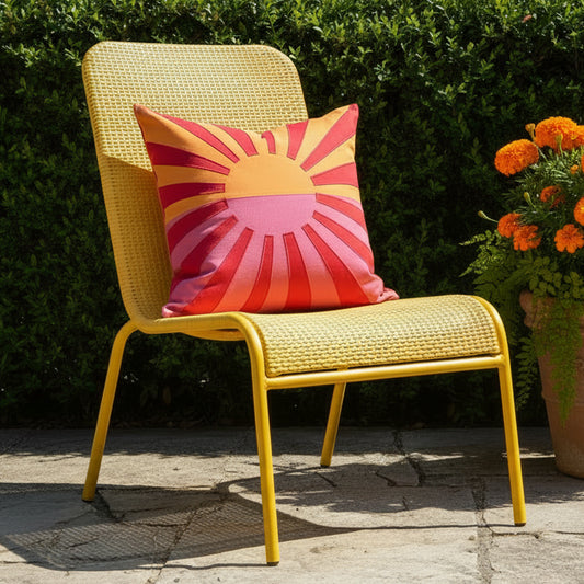Hot Pink & Orange Sunbrella Outdoor Pillow Cover, Sunburst