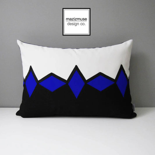 Modern Outdoor Sunbrella® Pillow Cover, Geometric True Blue & Black Cushion