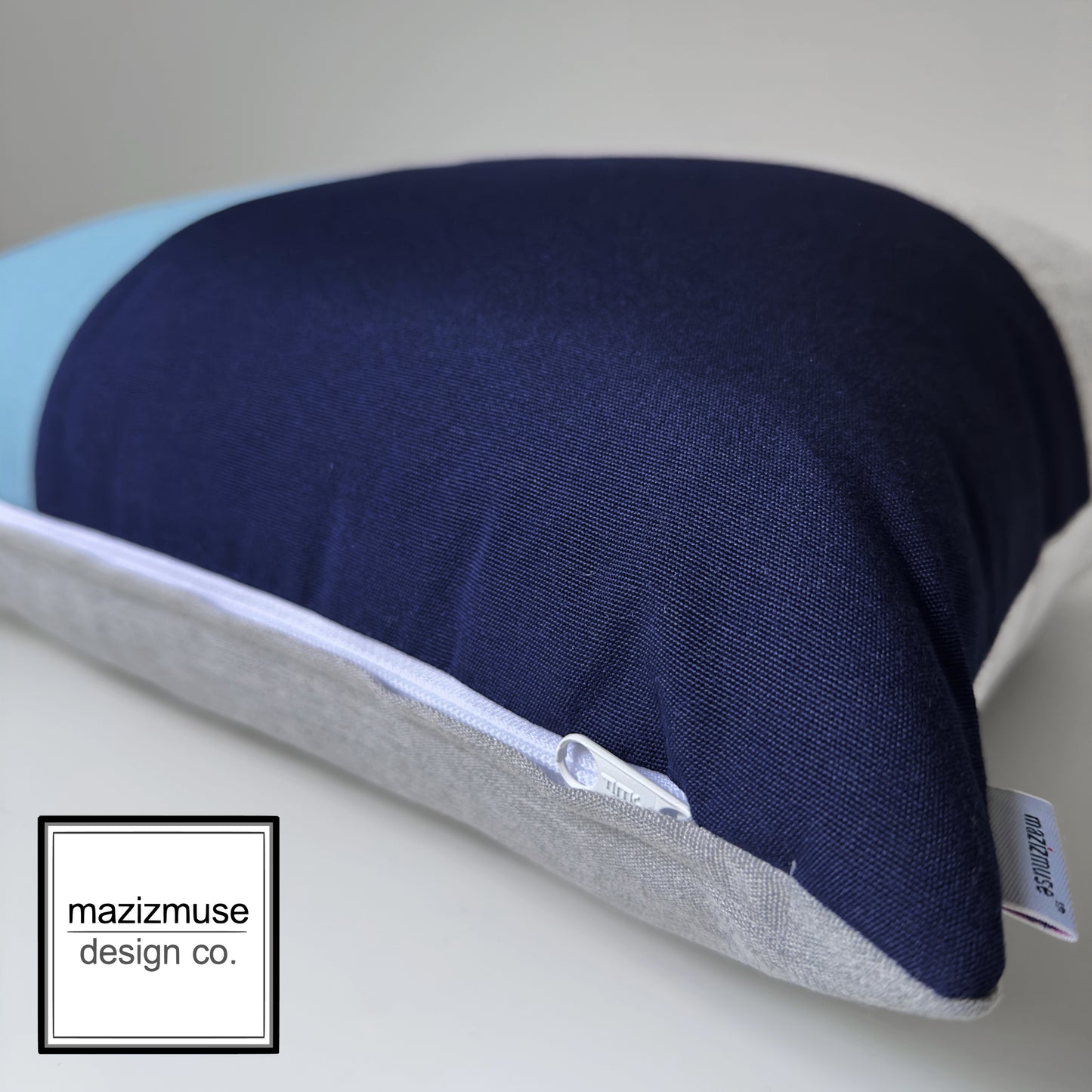Mineral, Navy Blue & Gray Sunbrella® Outdoor Pillow Cover in Modern Color-Block