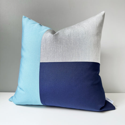 Mineral, Navy Blue & Gray Sunbrella® Outdoor Pillow Cover in Modern Color-Block