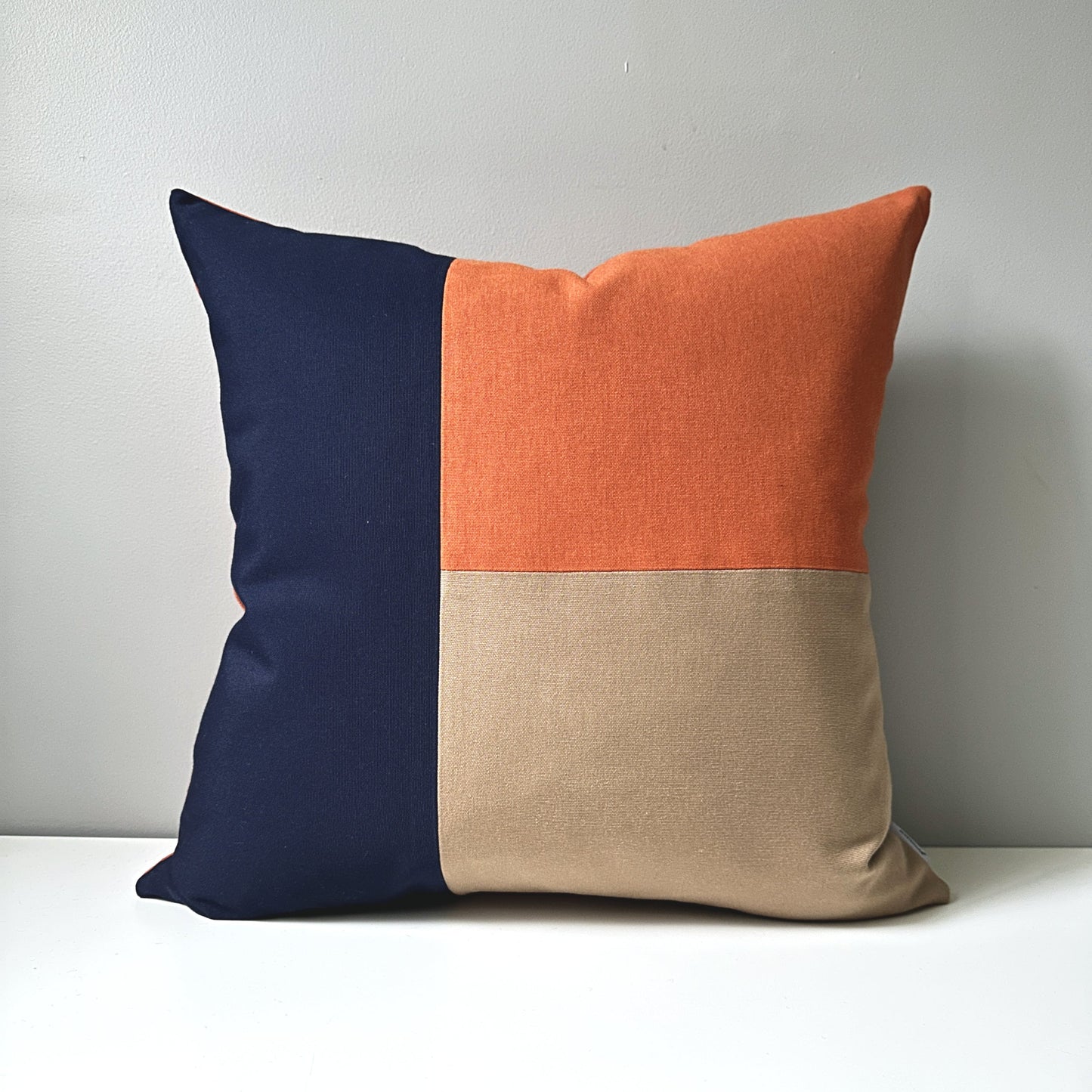 Masculine Sunbrella® Outdoor Pillow Cover in Navy Blue & Rust, Modern Color-Block