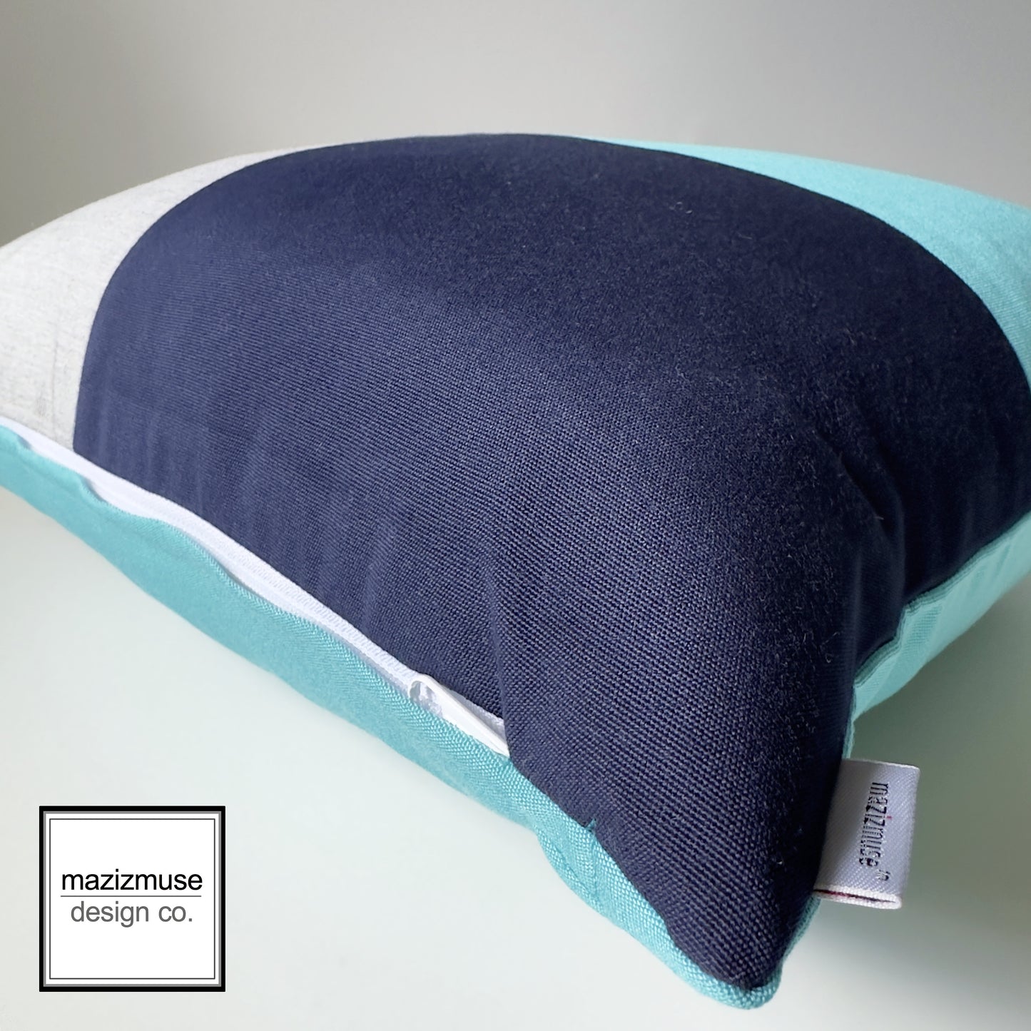 Turquoise, Navy & Granite Gray Sunbrella® Outdoor Pillow Cover in Modern Color-Block