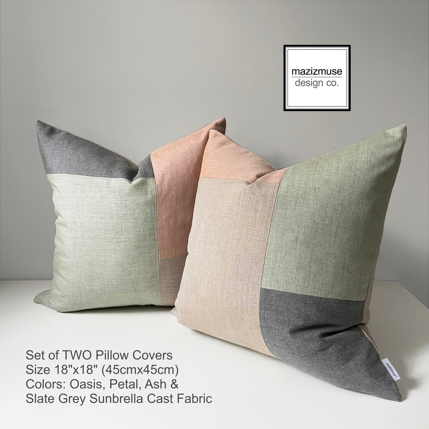 TWO Seaglass Sunbrella® Outdoor Pillow Covers, Green & Beige Cushions