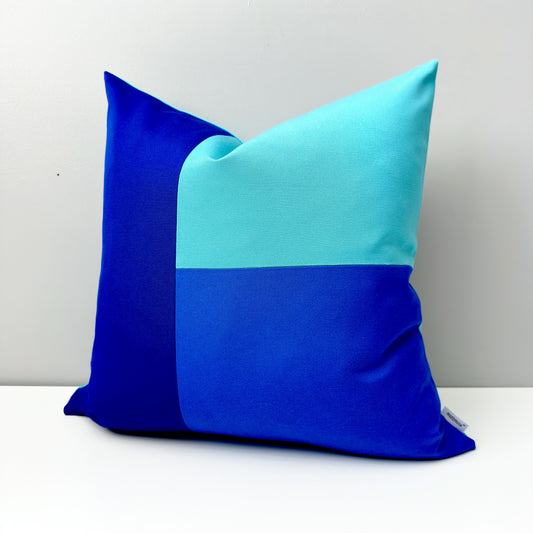 Aruba Turquoise & Blue Sunbrella® Outdoor Pillow Cover in Modern Color-Block