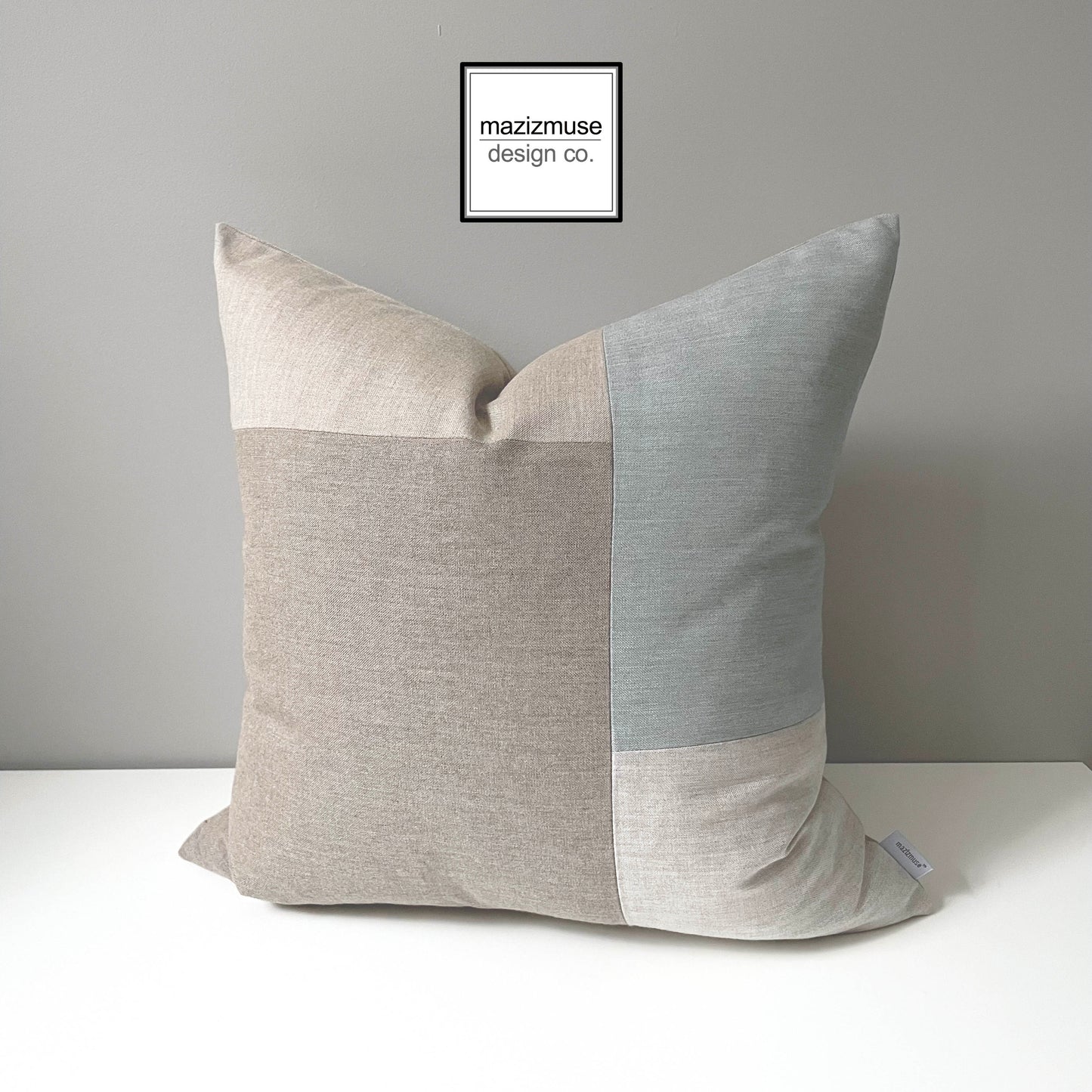 TWO Seaglass Sunbrella® Outdoor Pillow Covers, Green & Beige Cushions