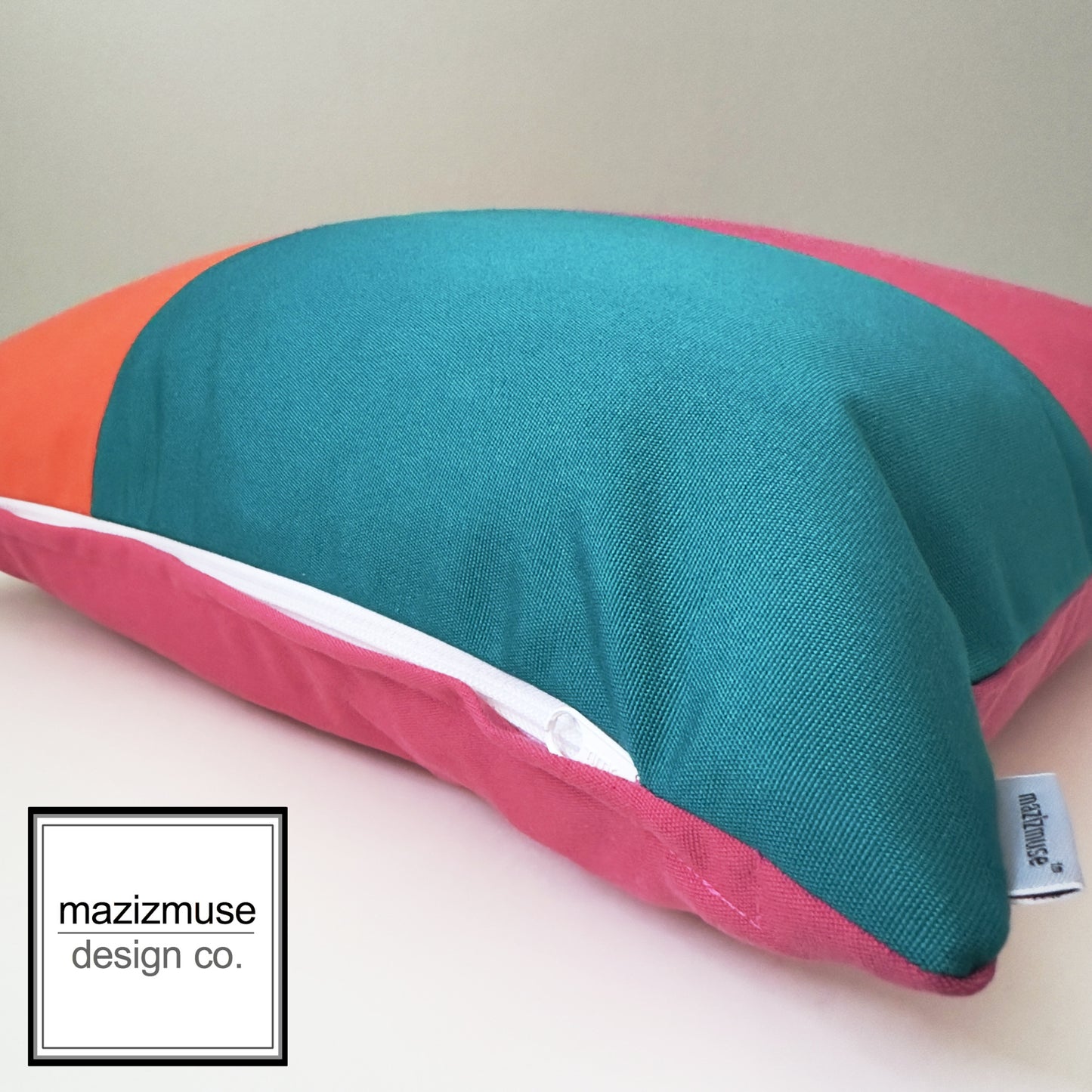 Hot Pink & Melon Orange Sunbrella® Outdoor Pillow Cover in Modern Color-Block