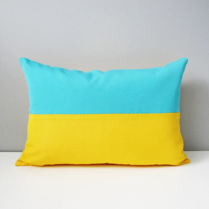 True Blue & Grey Sunbrella® Outdoor Pillow Cover, Decorative Color Block Cushion Cover